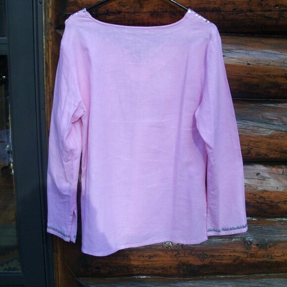 EUC Pink Sequin Embellished Tunic Linen type fabric SZ M - Picture 2 of 4